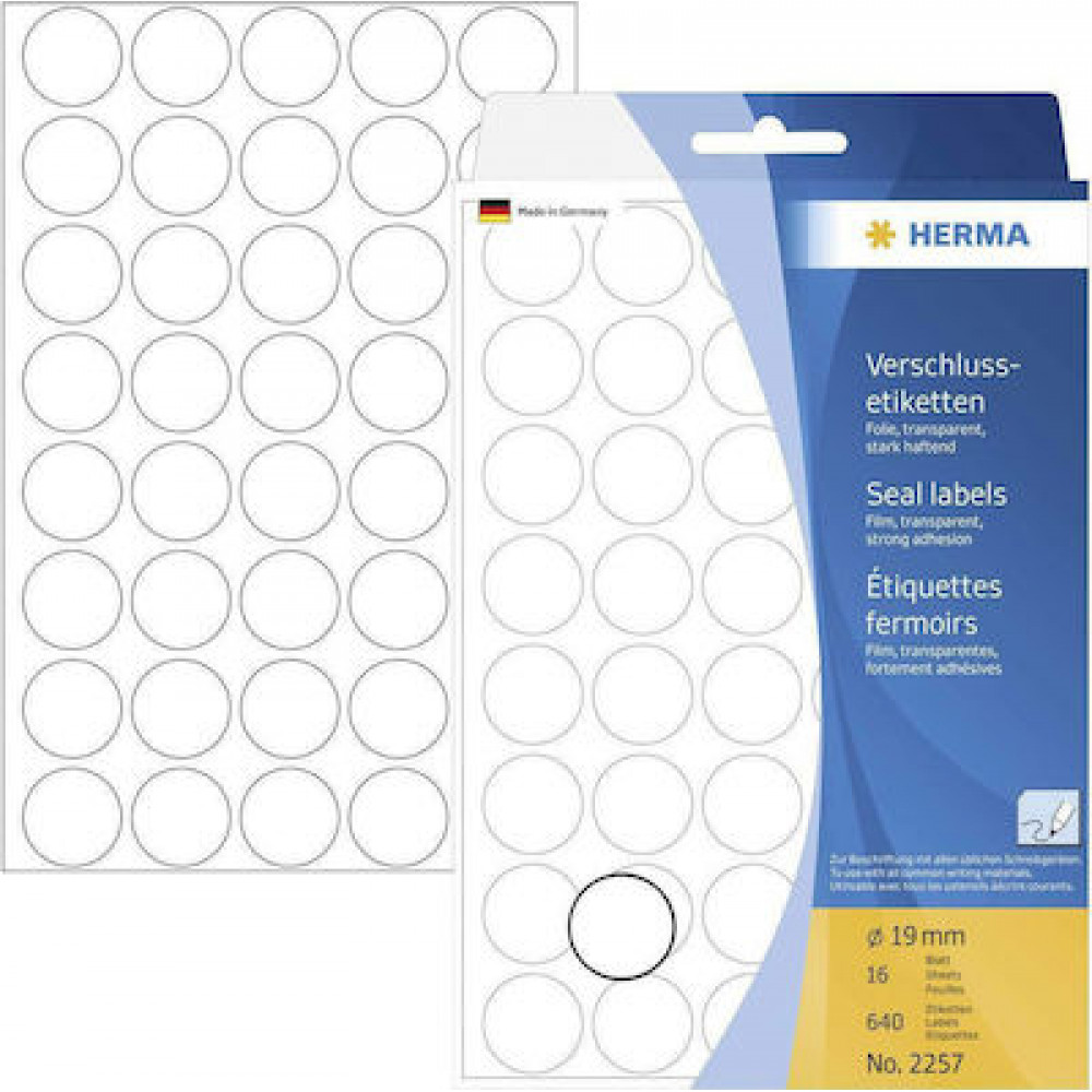 Herma 640 Αυτοκόλλητες Ετικέτες Στρογγυλές σε Διάφανο Χρώμα 19mmΚωδικός: 2257