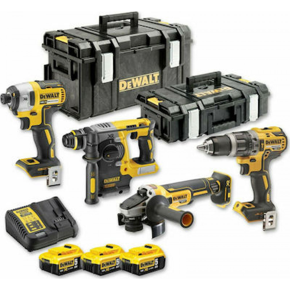 Dewalt DCK422P3 Σετ Γωνιακός Τροχός & Δραπανοκατσάβιδο & Μπουλονόκλειδο & Παλμικό Κατσαβίδι 18V με 3 Μπαταρίες 5.0Ah και Θήκη