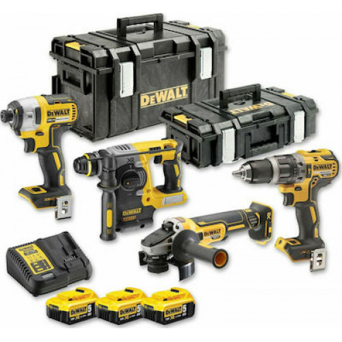Dewalt DCK422P3 Σετ Γωνιακός Τροχός & Δραπανοκατσάβιδο & Μπουλονόκλειδο & Παλμικό Κατσαβίδι 18V με 3 Μπαταρίες 5.0Ah και Θήκη
