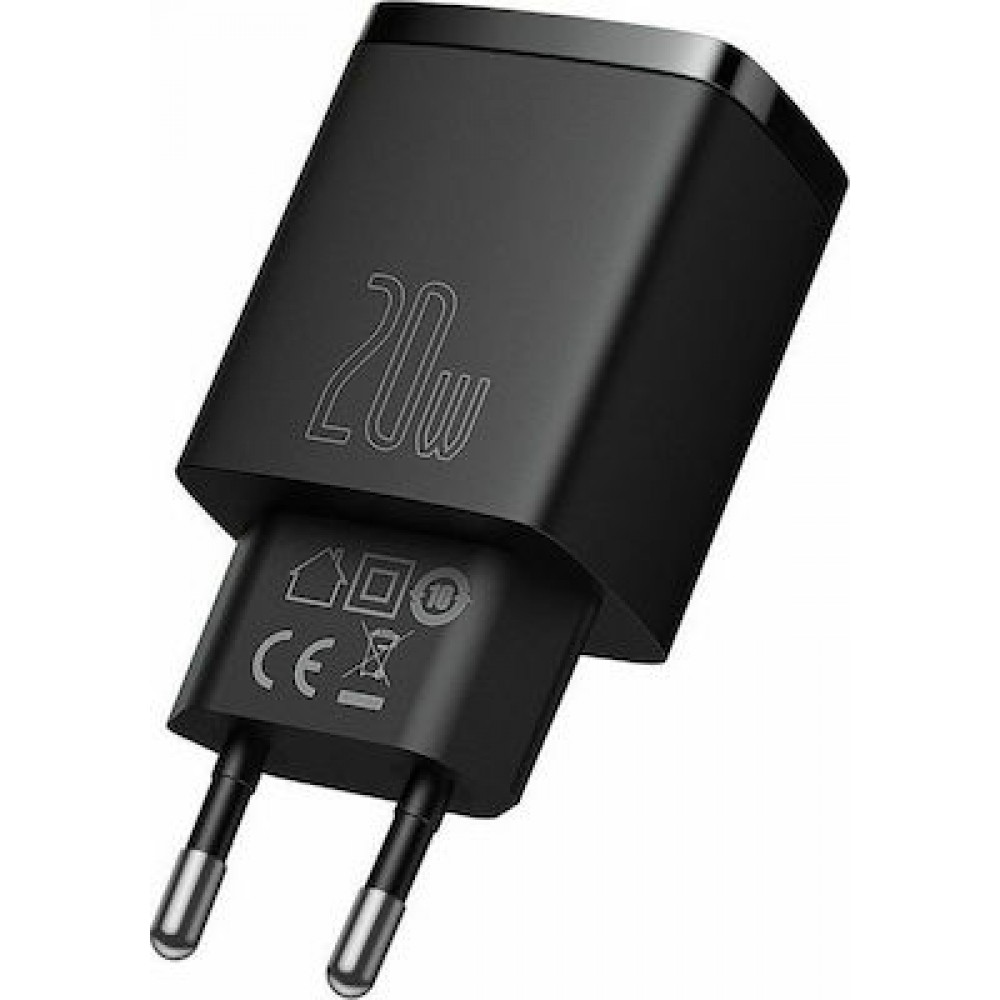 Baseus Φορτιστής Χωρίς Καλώδιο με Θύρα USB-A και Θύρα USB-C 20W Power Delivery / Quick Charge 3.0 Μαύρος (Compact)