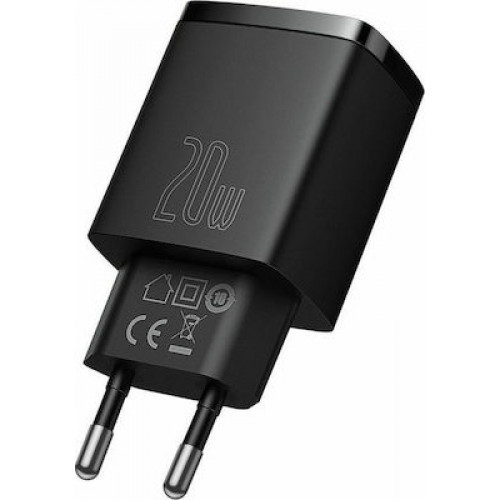 Baseus Φορτιστής Χωρίς Καλώδιο με Θύρα USB-A και Θύρα USB-C 20W Power Delivery / Quick Charge 3.0 Μαύρος (Compact)