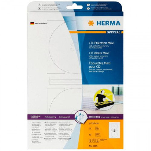 Herma 50 Αυτοκόλλητες Ετικέτες Α4 Στρογγυλές 116mmΚωδικός: 5115