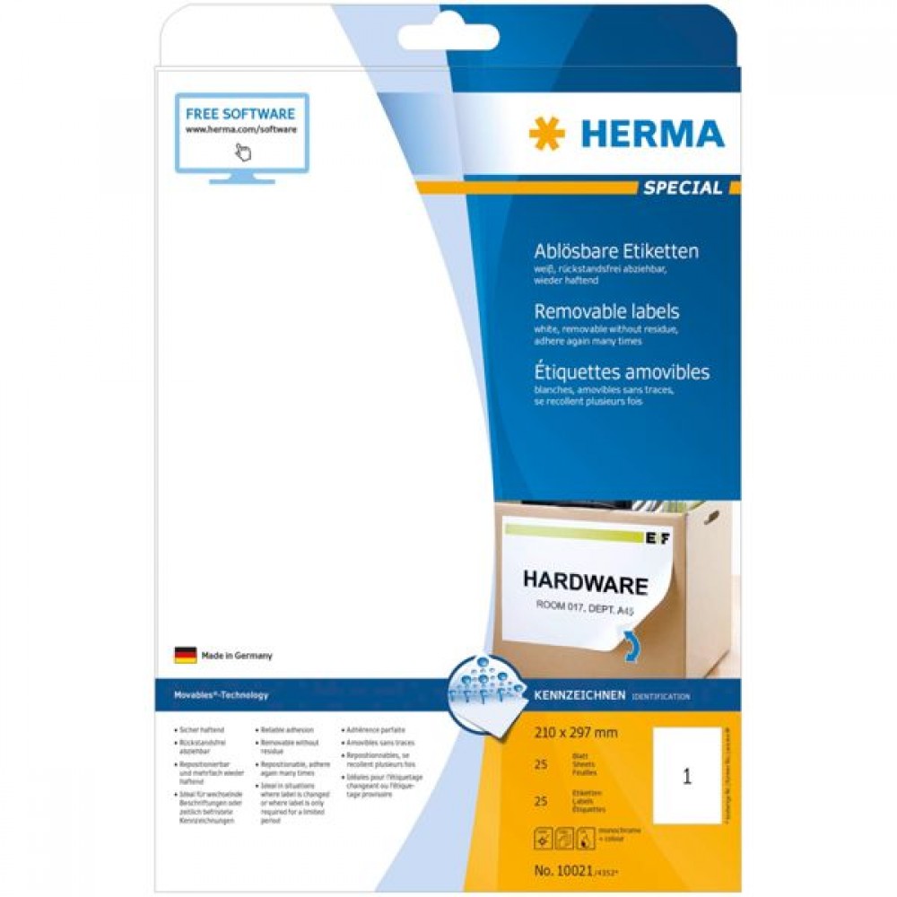 Herma 25 Αυτοκόλλητες Ετικέτες Α4 Ορθογώνιες 210x297mmΚωδικός: 10021