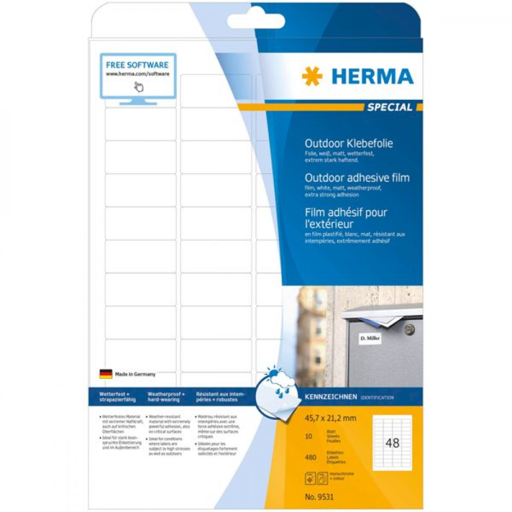 Herma 480 Αυτοκόλλητες Ετικέτες Α4 Ορθογώνιες 45.7x21.2mmΚωδικός: 9531