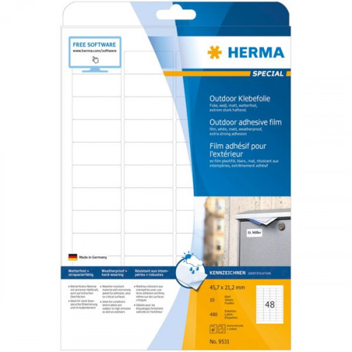 Herma 480 Αυτοκόλλητες Ετικέτες Α4 Ορθογώνιες 45.7x21.2mmΚωδικός: 9531