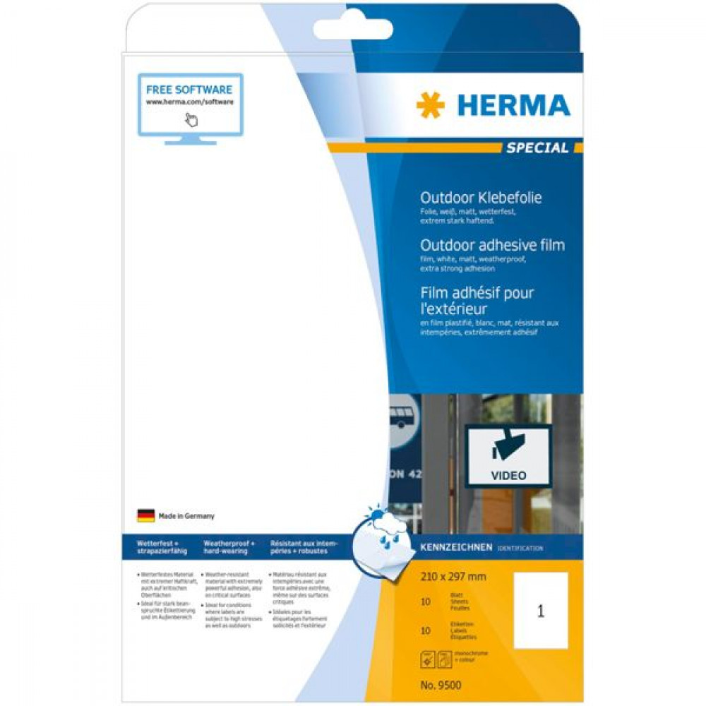 Herma 10 Αυτοκόλλητες Ετικέτες Α4 Ορθογώνιες 210x297mmΚωδικός: 9500