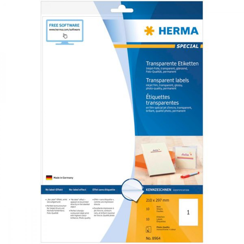 Herma 10 Αυτοκόλλητες Ετικέτες Α4 Ορθογώνιες 210x297mmΚωδικός: 8964