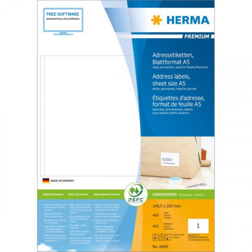 Herma 400 Αυτοκόλλητες Ετικέτες Α4 Ορθογώνιες 148.5x205mmΚωδικός: 8690