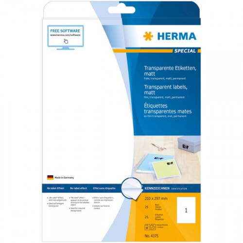 Herma 25 Αυτοκόλλητες Ετικέτες Α4 Ορθογώνιες 210x297mmΚωδικός: 4375