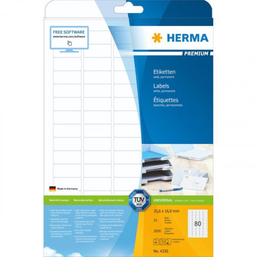 Herma 2000 Αυτοκόλλητες Ετικέτες Α4 Ορθογώνιες 35.6x16.9mmΚωδικός: 4336