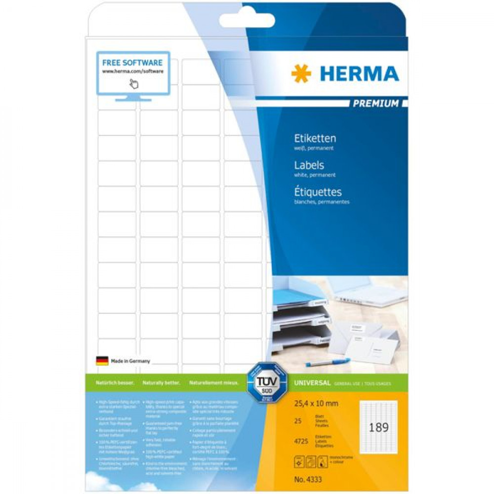 Herma 4725 Αυτοκόλλητες Ετικέτες Α4 Ορθογώνιες 25.4x10mmΚωδικός: 4333