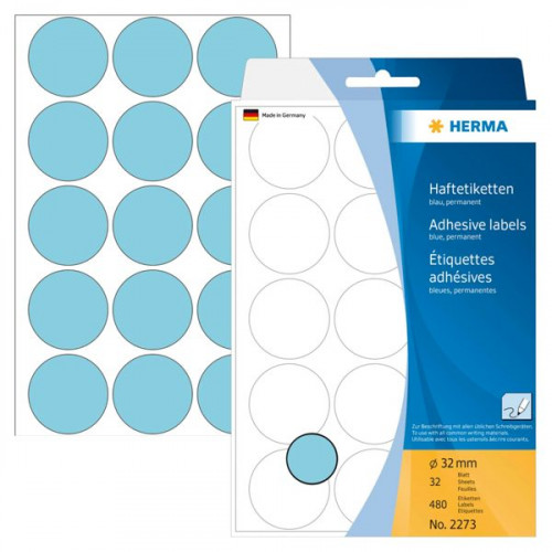 Herma 480 Αυτοκόλλητες Ετικέτες Στρογγυλές σε Γαλάζιο Χρώμα 32mmΚωδικός: 2273