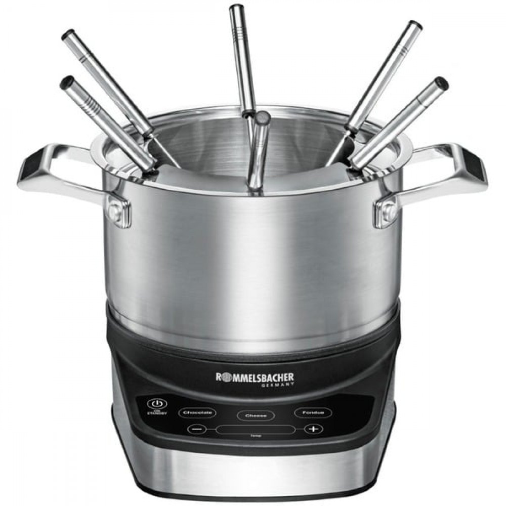 Rommelsbacher F 1200 Σκεύος για Φοντύ Ηλεκτρικό από Ανοξείδωτο Ατσάλι 6 Ατόμων Ασημί 1200W 29x23.5x27εκ.