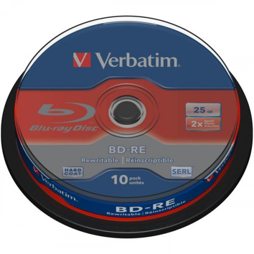 1x10 Verbatim BD-RE Blu-Ray 25GB 2x Speed, Cakebox