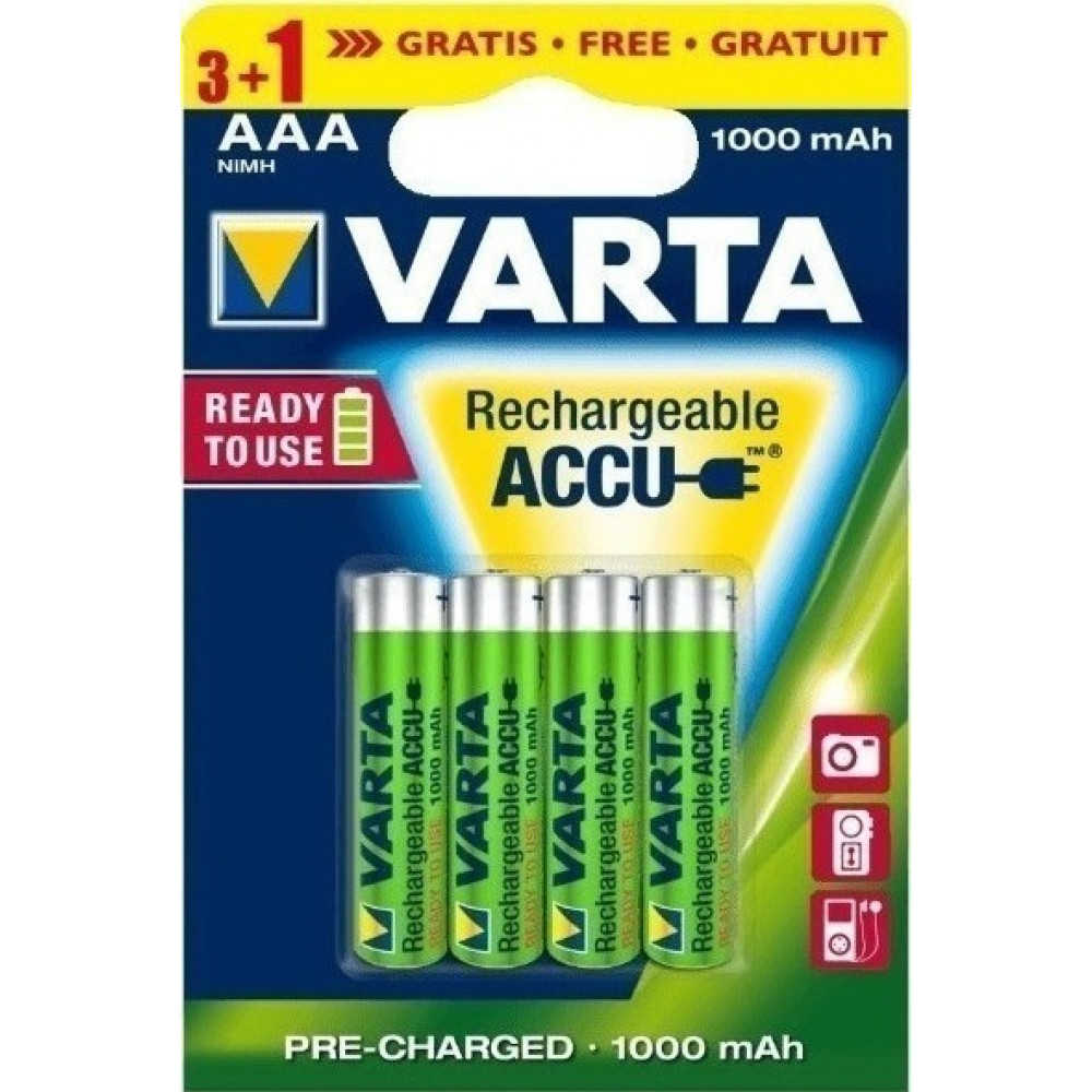 Varta Rechargeable Accu Επαναφορτιζόμενες Μπαταρίες AAA NiMH 1000 mAh Micro 1x4