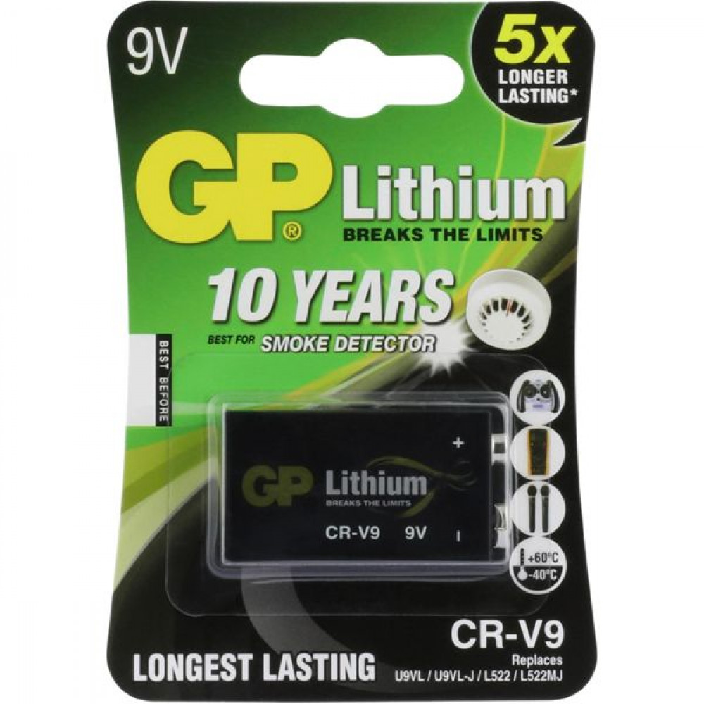 1 GP Lithium 9V Battery CR-V9 best for Smoke Detector etc