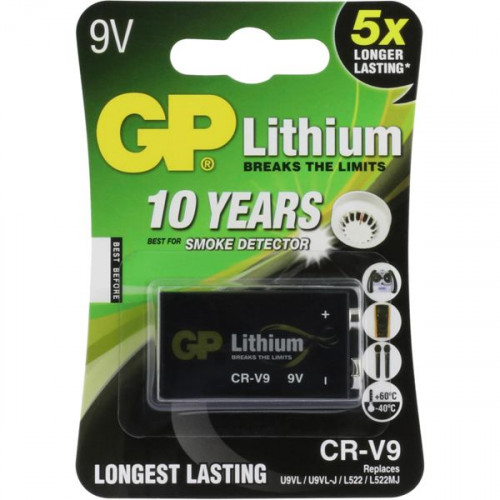 1 GP Lithium 9V Battery CR-V9 best for Smoke Detector etc