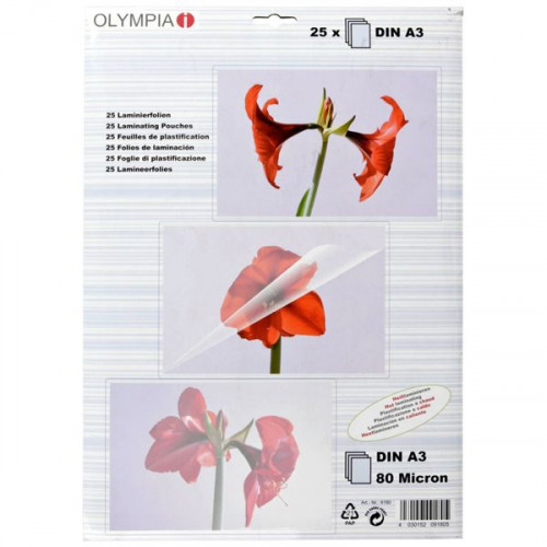 1x25 Olympia Laminating pouches DIN A3 80 micron      9180