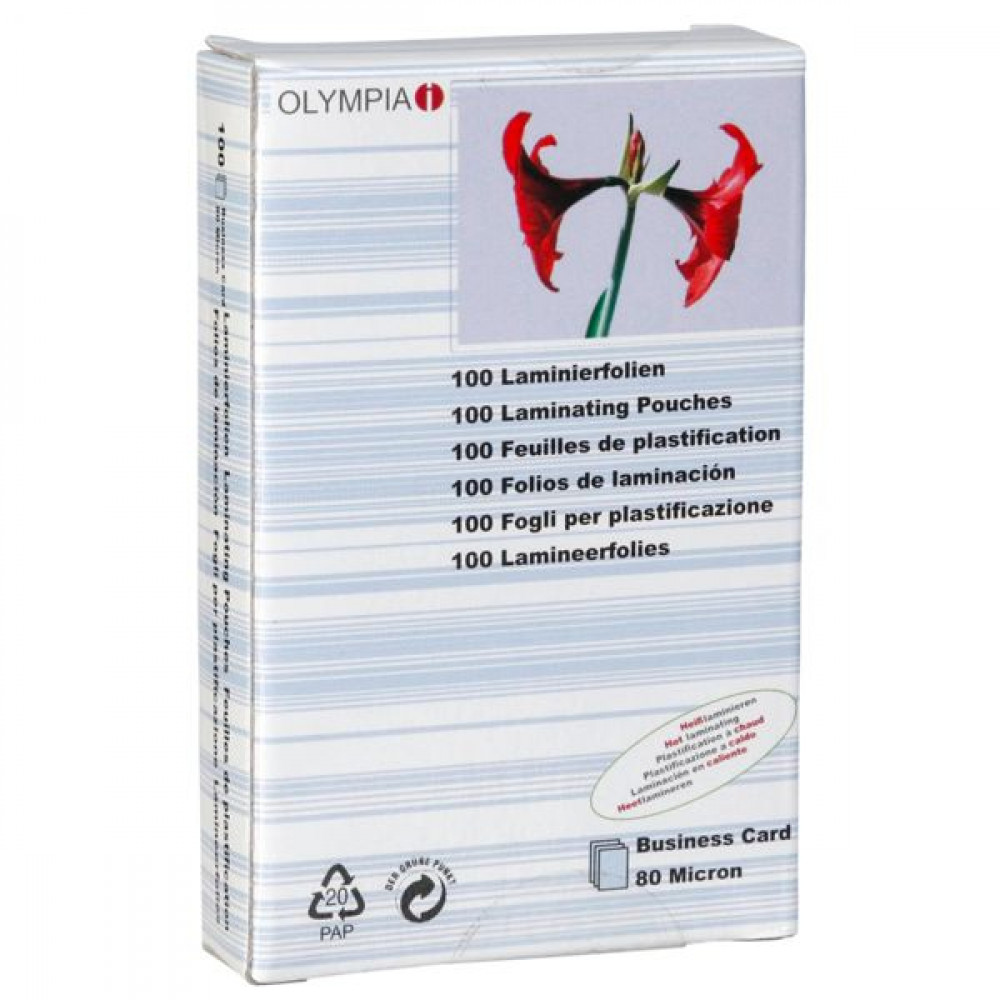 1x100 Olympia Laminating Pouches Business Cards 80 micron  9169