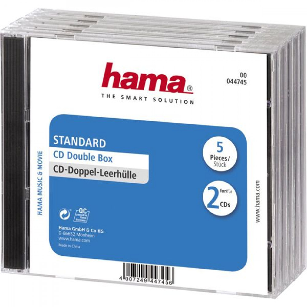 1x5 Hama Standard CD Double Jewel Case transp/black  44745