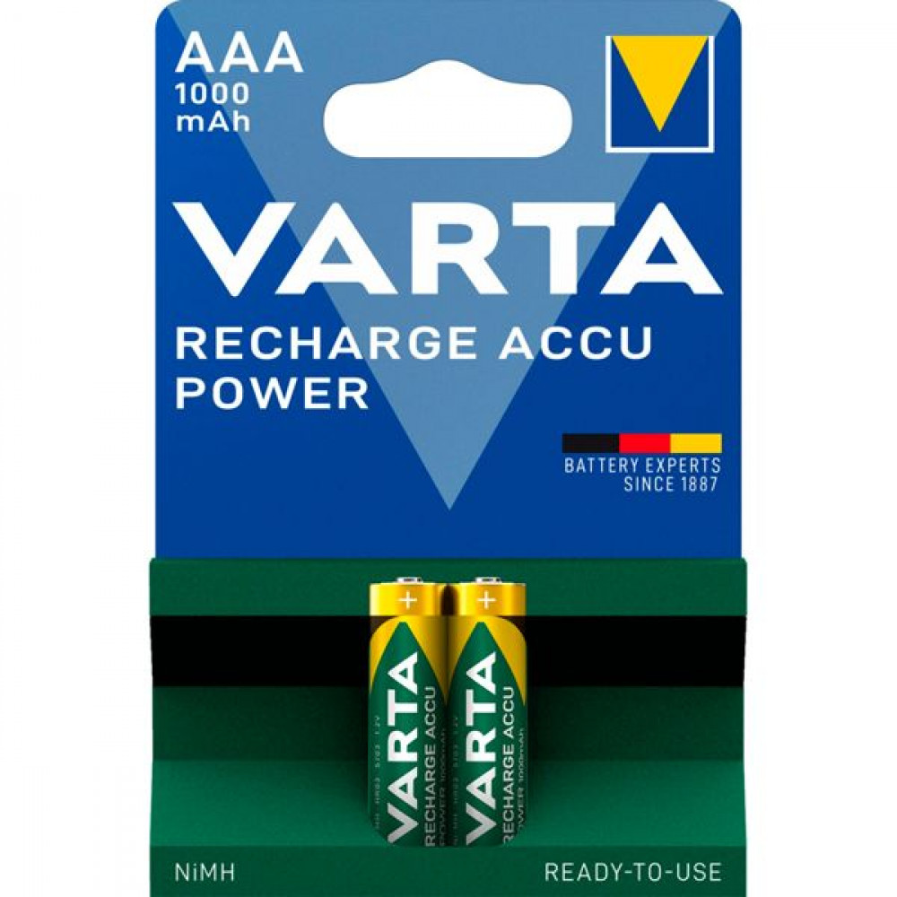 1x2 Varta Rechargeable Accu AAA Ready2Use NiMH 1000 mAh Micro