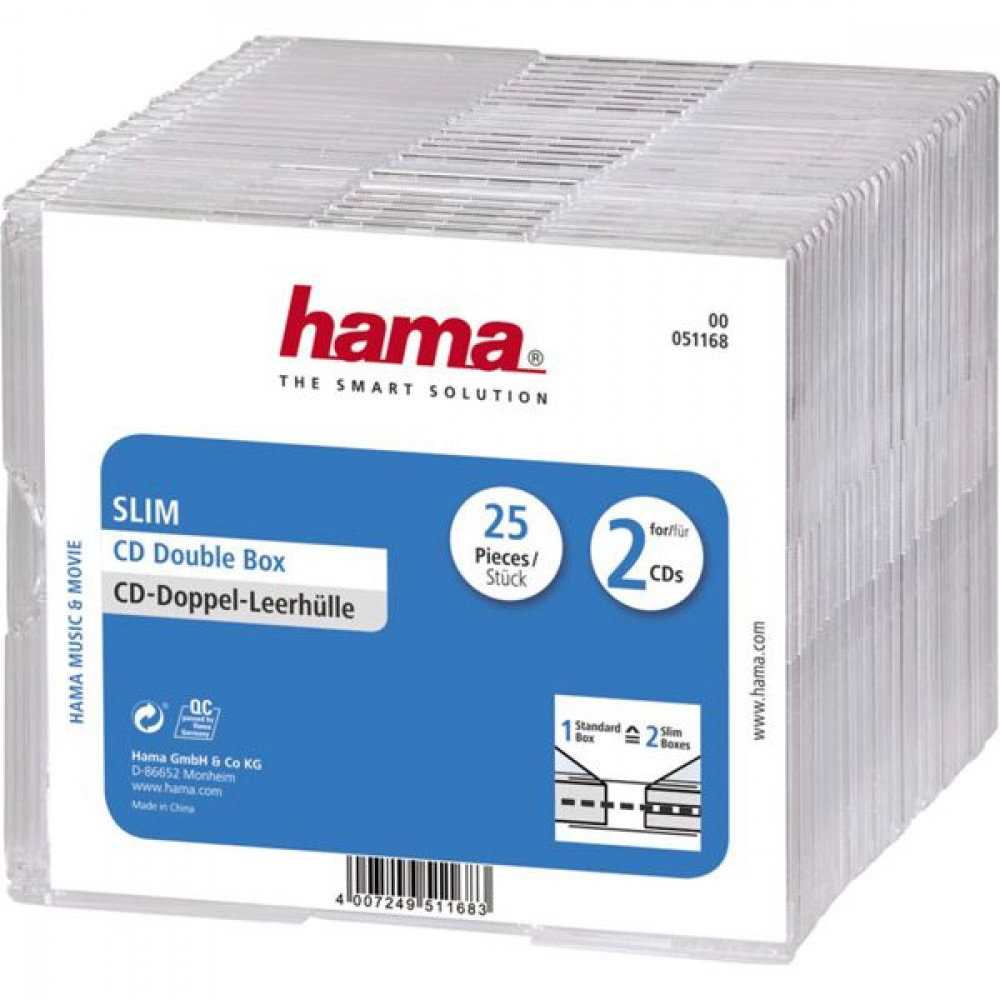 1x25 Hama CD Jewel Case Slim Double        51168