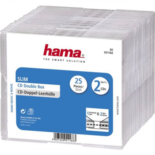 1x25 Hama CD Jewel Case Slim Double        51168