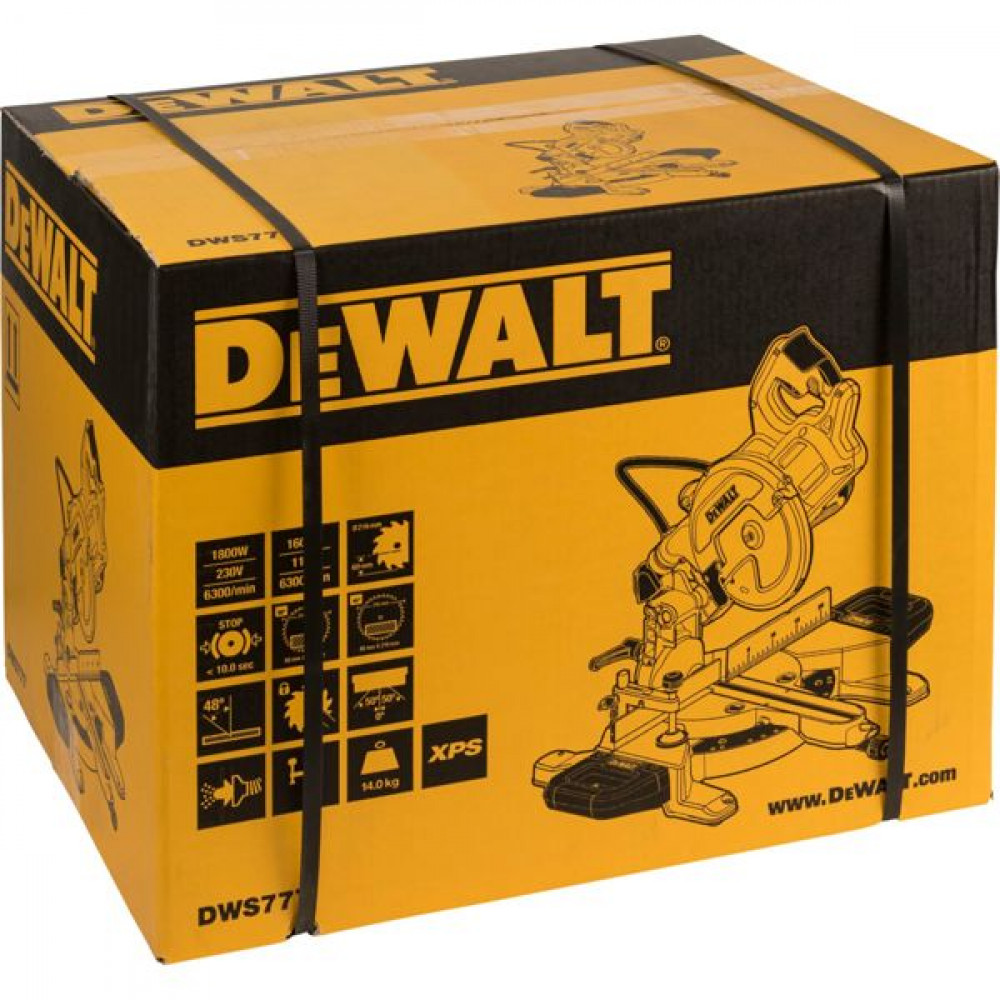 Dewalt DWS777 Φαλτσοπρίονο Συρόμενο με Ισχύ 1800W, Οδηγό Laser, Δίσκο Κοπής Διαμέτρου 216mm & Ταχύτητα Κοπής 4500rpm