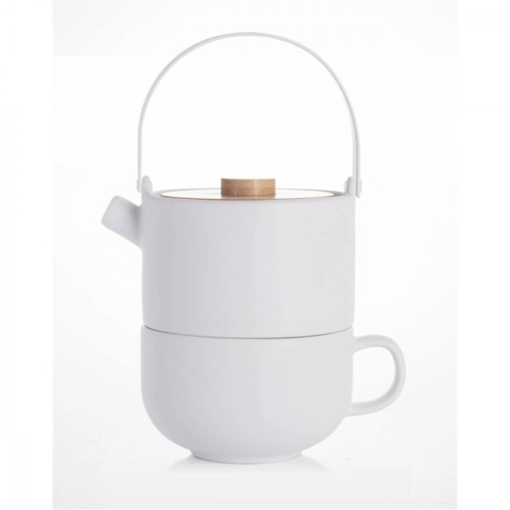 Bredemeijer Umea Tea-for-One Σετ Τσαγιού Μαντεμένιο με Κούπα White 2τμχ