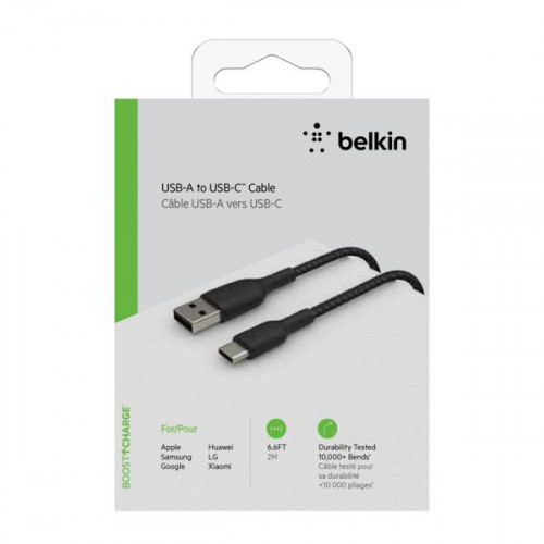 Belkin Braided USB 2.0 Cable USB-C male - USB-A male Μαύρο 2m (CAB002bt2MBK)