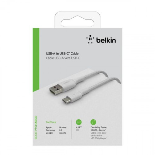 Belkin Braided USB 2.0 Cable USB-C male - USB-A male Λευκό 2m (CAB002BT2MWH)