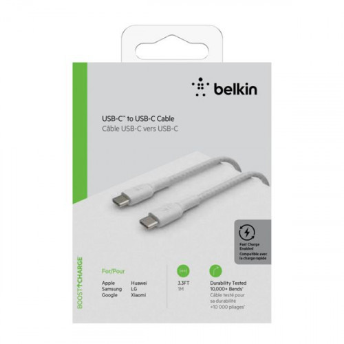 Belkin Braided USB 2.0 Cable USB-C male - USB-C 60W Λευκό 1m (CAB004bt1MWH)