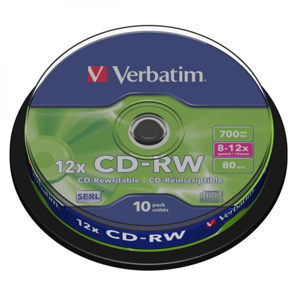 1x10 Verbatim CD-RW 80 / 700MB 10x Speed, Cakebox