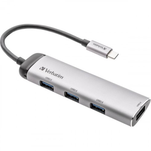 Verbatim V7 USB 3.0 Hub 4 Θυρών με σύνδεση USB-C ΑσημίΚωδικός: 49147