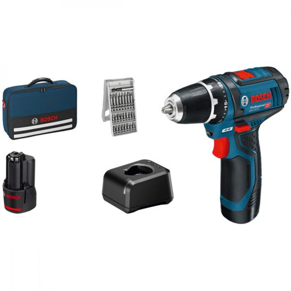 Bosch GSR 12V-15 Professional Δραπανοκατσάβιδο Μπαταρίας 12V 2x2Ah