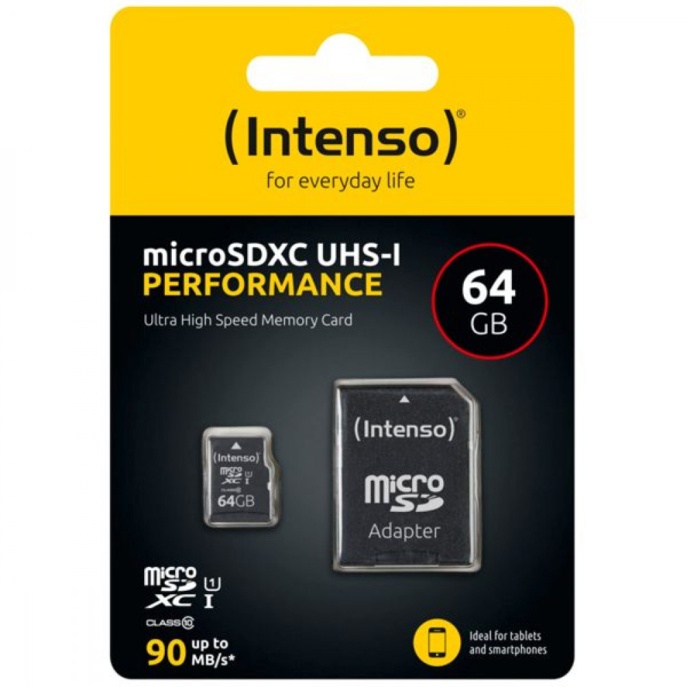 Intenso Performance R90 microSDXC 64GB Class 10 U1 UHS-I με αντάπτορα