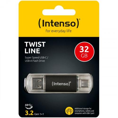 Intenso Twist Line 32GB USB 3.0 Stick με σύνδεση USB-A & USB-C Μαύρο