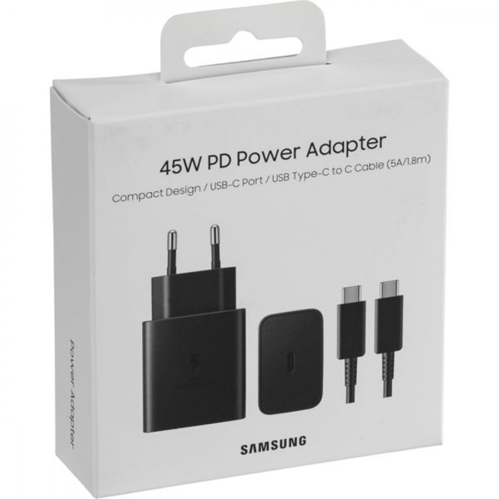 Samsung Φορτιστής με Θύρα USB-C και Καλώδιο USB-C 45W Power Delivery Μαύρος (EP-T4510)