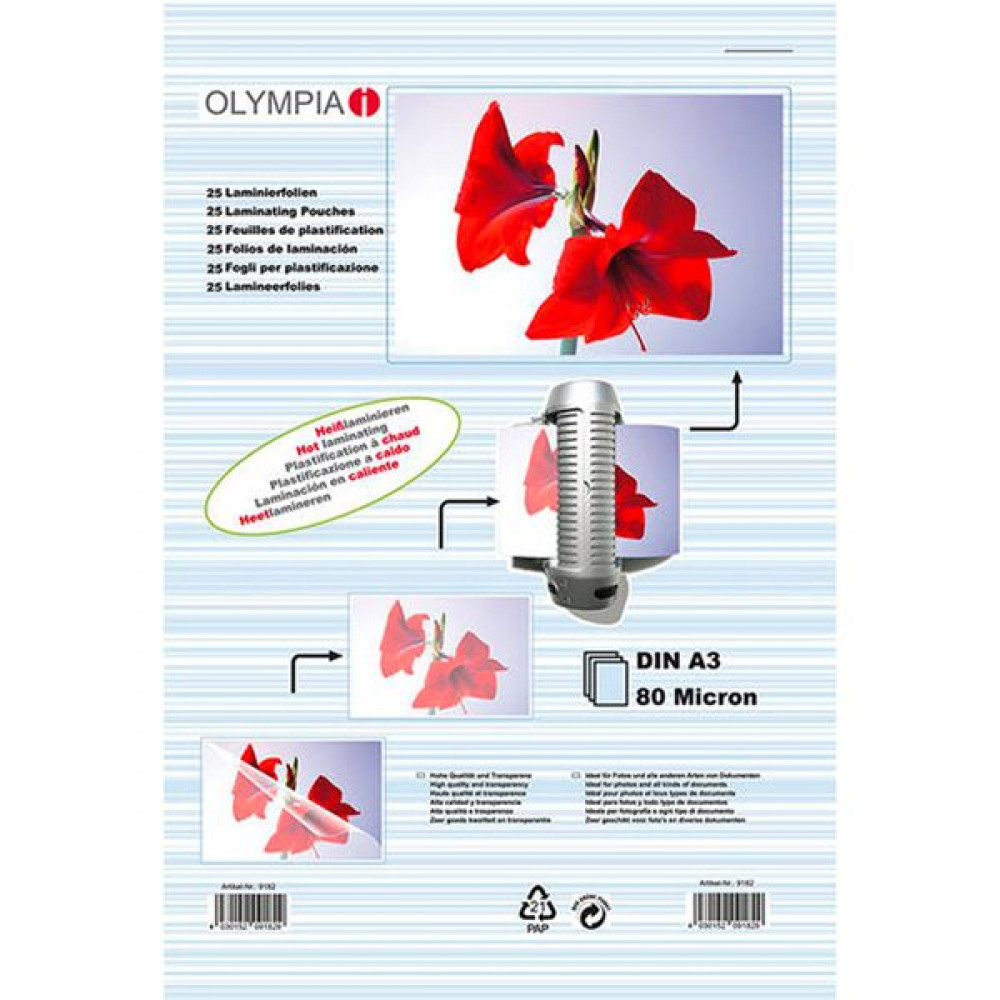 1x25 Olympia Laminating pouches DIN A3 80 micron