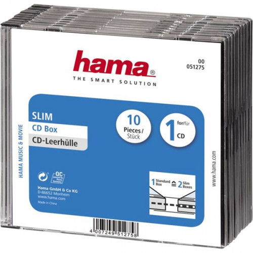 1x10 Hama CD-Slim Jewel Case clear/black  51275