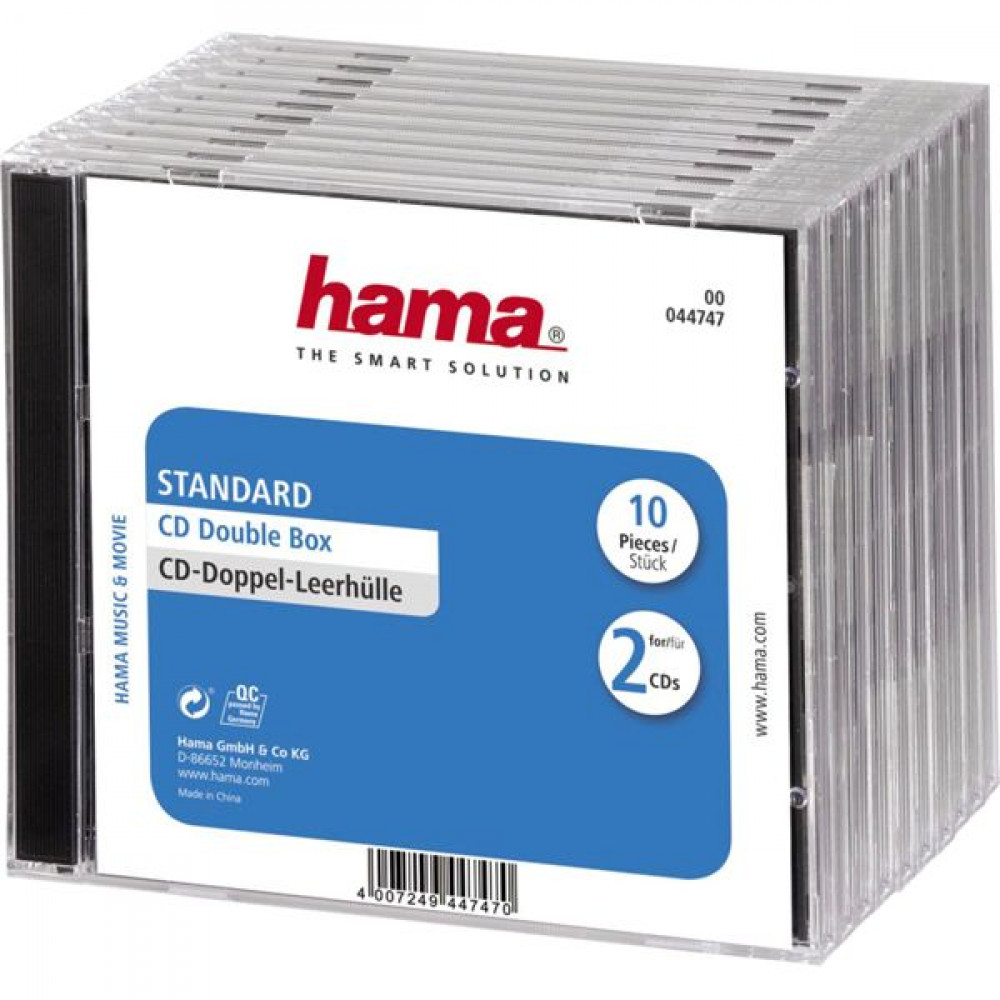 HAMA CD Box Θήκες CD Διπλές 10 τμχ για 2 Δίσκους με Διάφανη Πρόσοψη σε Μαύρο Χρώμα 10τμχ