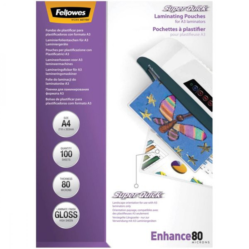 Fellowes SuperQuick A4 80 Mic Glossy Φύλλα Πλαστικοποίησης