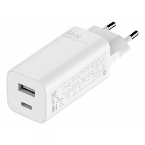 Xiaomi Φορτιστής GaN με Θύρα USB-A και Θύρα USB-C και Καλώδιο USB-C - USB-C 65W Power Delivery Λευκός (GaN BHR5515GL)