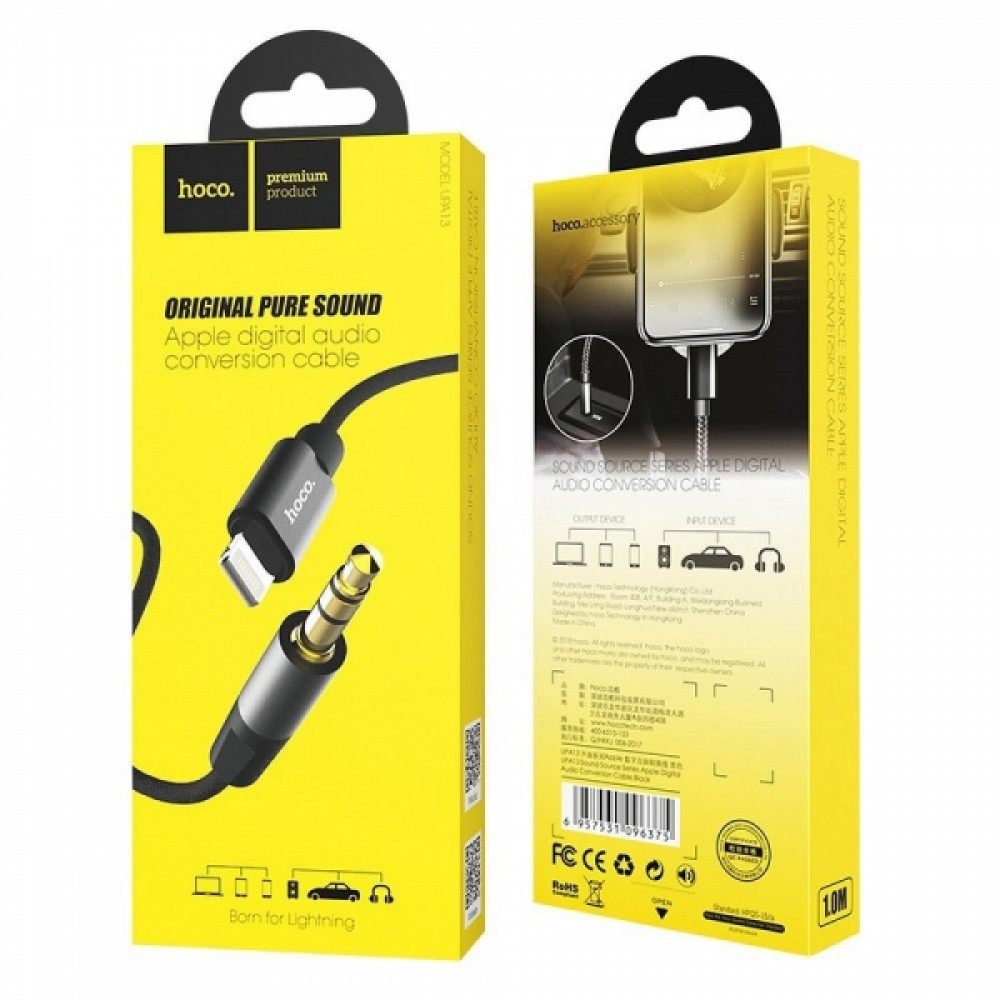 Hoco UPA13 Braided / Regular 3.5mm to Lightning Cable Μαύρο 1m (HOC-UPA13-BK)