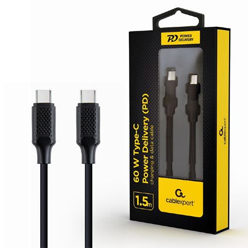 Cablexpert Braided USB 2.0 Cable USB-C male - USB-C 60W Μαύρο 1.5m (CC-USB2-CMCM60-1.5M)