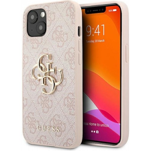 Guess Metal Logo Back Cover Υφασμάτινο / Σιλικόνης Ροζ (iPhone 13)