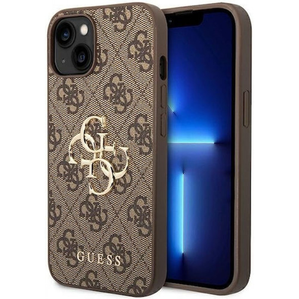 Guess PU 4G Metal Logo Case for iPhone 14 Brown