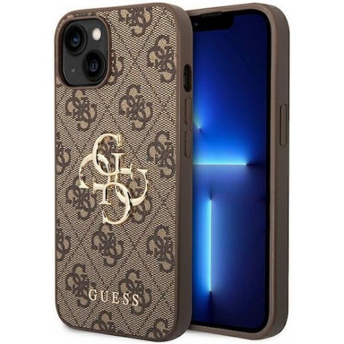 Guess PU 4G Metal Logo Case for iPhone 14 Brown