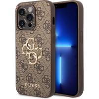 Guess PU 4G Metal Logo Case for iPhone 14 Pro Max Brown