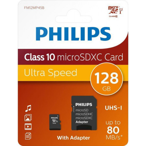 Philips MicroSDXC Card   128GB Class 10 UHS-I U1 incl. Adapter